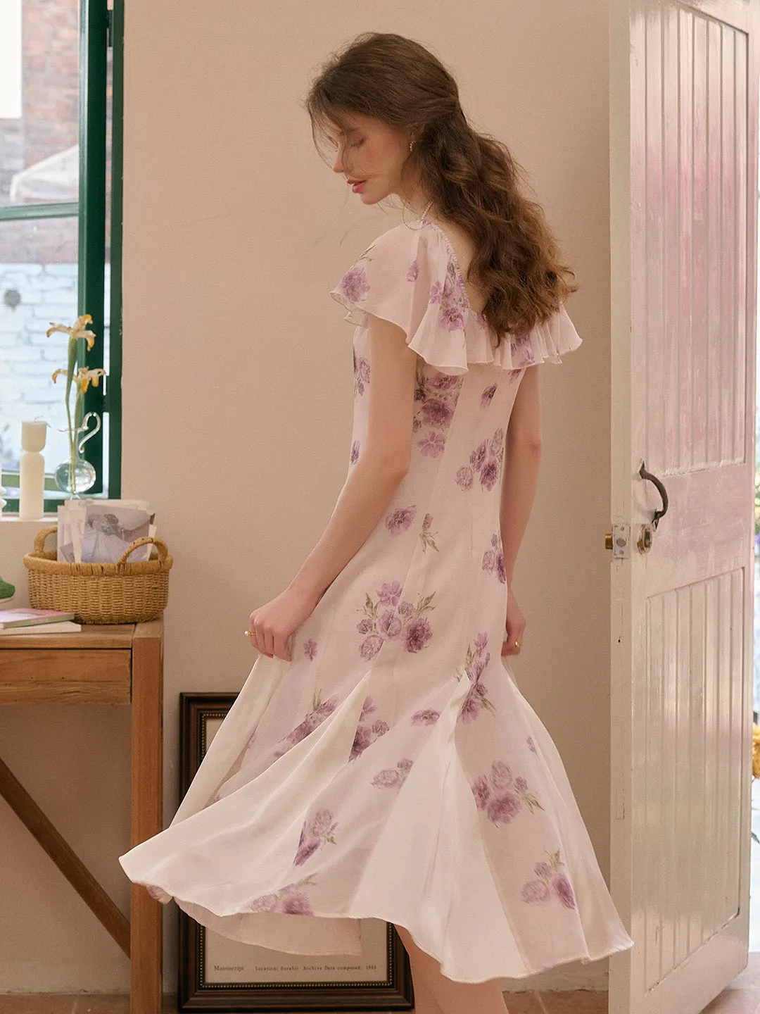 Winter Square Neck Floral Dress