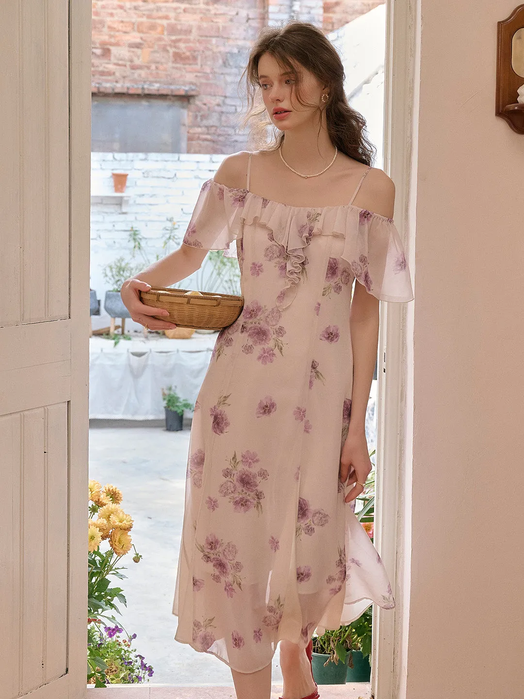Winter Square Neck Floral Dress