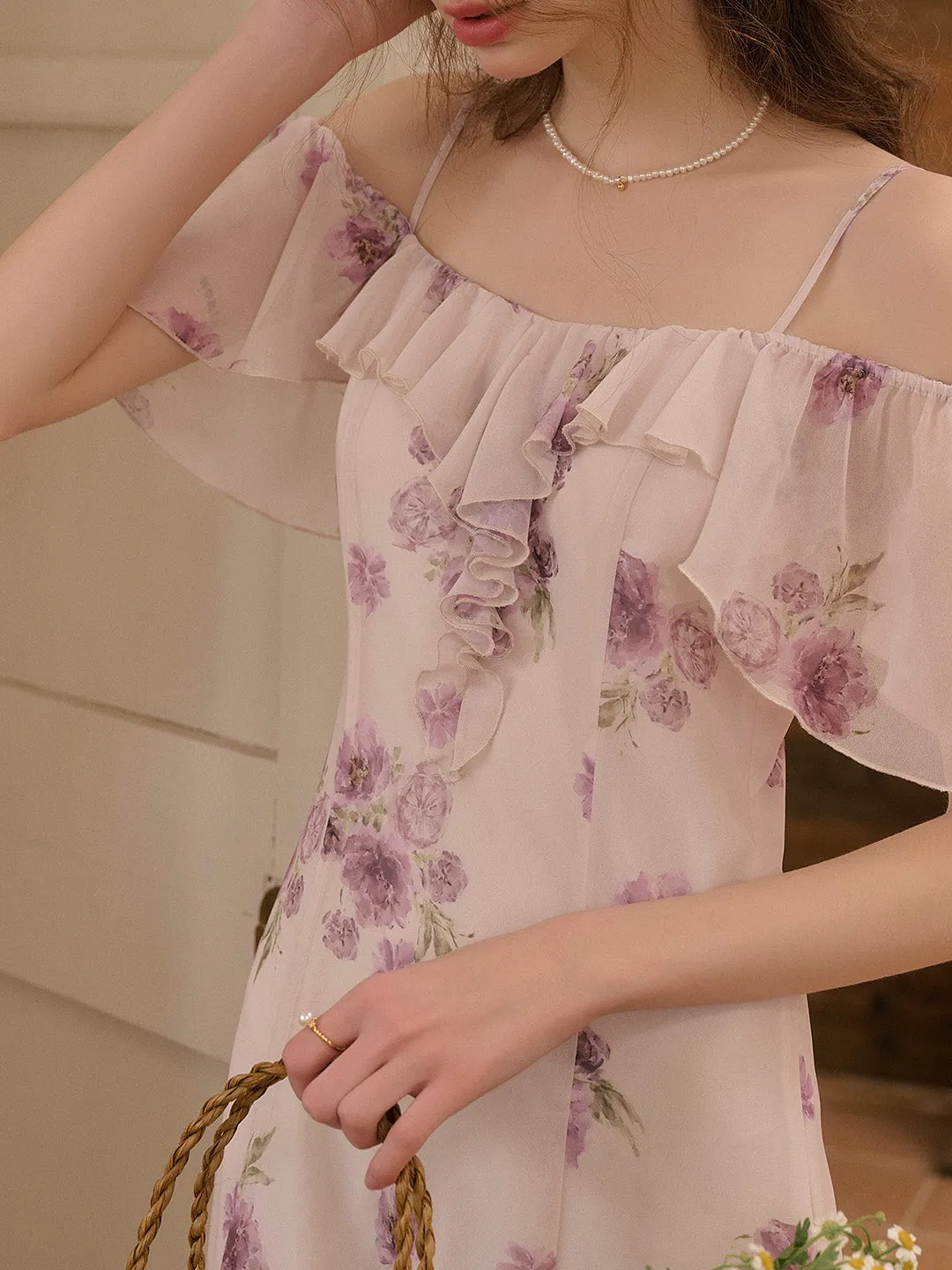 Winter Square Neck Floral Dress
